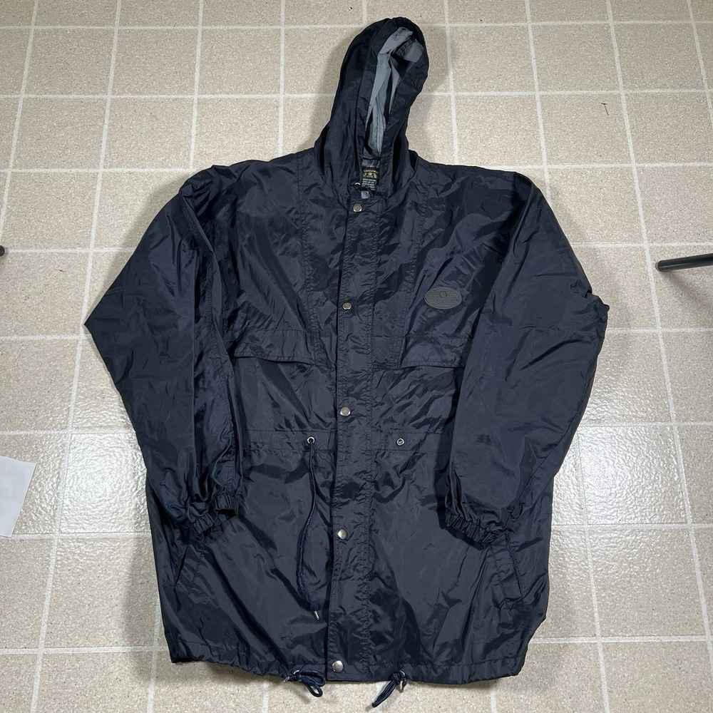 Cuccini Turbo Men's Nylon Windbreaker Rain Hooded‎ Jacket M Navy Work Barn Chore